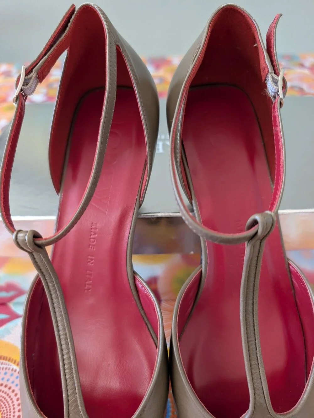J Crew Made-in-Italy T-strap heels in leather CR930  Size 9.5 *Flawed